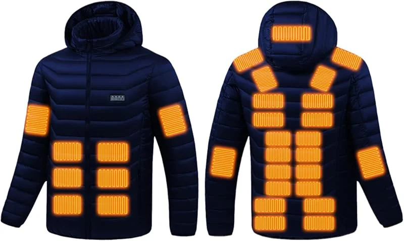 Beheizbare Jacke Herren Winter Heizjacke mit 19, 27, 31 Heizzonen Elektrische Beheizte Winterjacke USB Beheizbar Steppjacke mit Kapuze Wärme Kapuzenjacke Wanderjacke Outdoorjacke Männer Funktionsjacke — Heizkleidung