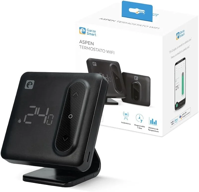 GARZA Intelligenter Wi-Fi-Thermostat für Heizkessel und Heizung, mit Adapter, Verbrauchsmesser, Touch-Steuerung, Fenster-offen-Erkennung, App- und Sprachsteuerung, Alexa, Google, Schwarz — Heizung Warmepumpe
