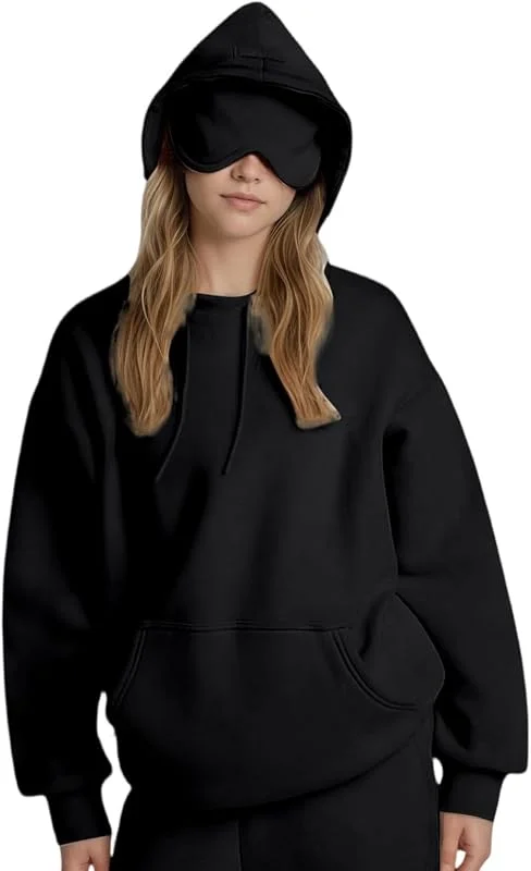 Generisch Hoodie Damen Gym Fashion Herbste Sweatshirt Oversize Langärmelige Einfarbig Gemütlich Sweater Boxy mit Kapuze — Heizkleidung