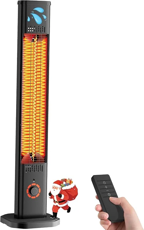 Heizstrahler Terrasse 2000W, Infrarot Standheizstrahler Outdoor mit 8 Heizstufen, 8H Timer, 1s Heizung Kohlenstofffaser-Rohr-Heizung, IP65 Wasserdicht Terrassenstrahler Innen & Außen, Balkon — Heizung Warmepumpe