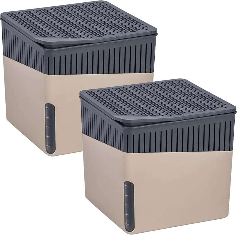 WENKO Raumentfeuchter Mod. Cube, 2er Set, je 1000 g Entfeuchter Granulat, für Räume bis 80 m³, beugt Schimmel und Gerüchen vor, ohne Strom, geräuschlos, nachfüllbar, Beige — Luftbefeuchter