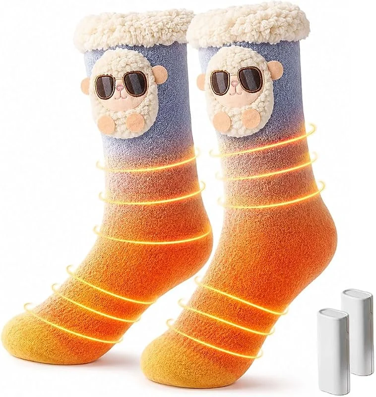 Beheizbare Socken Damen, Niedliche Elektrische Beheizte Socken mit Verbesserter Heiztechnologie und 3600mAh Akku, 3 Heizstufen USB-Betrieben für Zuhause, Entspannung & Alltag (Violettblau) — Heizkleidung