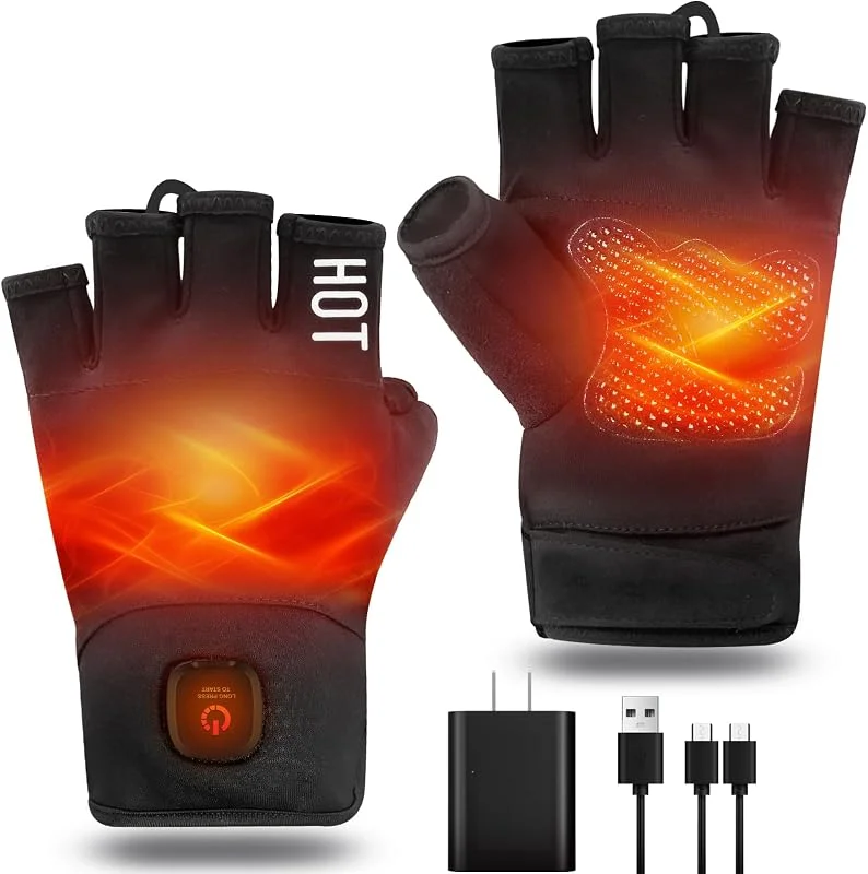 Beheizte Handschuhe fingerlos für Damen Herren Arbeit Touchscreen Handschuhe für Winter Kaltes Wetter Wiederaufladbar Elektrisch, schwarz, Medium — Heizkleidung