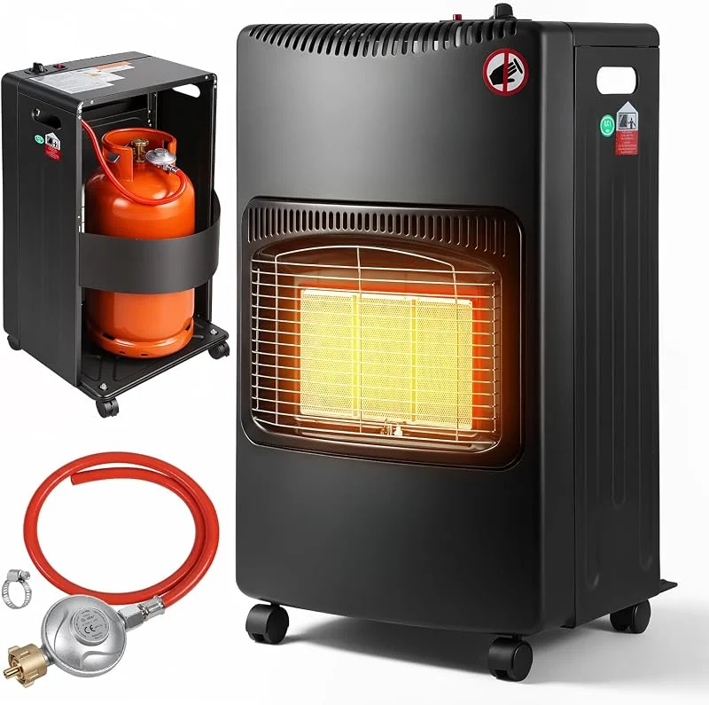 Gasheizofen Gasheizung innen 3 Stufen Regler Wärmeleistung 1400-4200 Watt max. Heizvolumen 80 Kubikmeter Butan- oder Propangasflaschen bis 10 kg verwendbar inkl Gasdruckregler und Gasschlauch — Heizung Warmepumpe