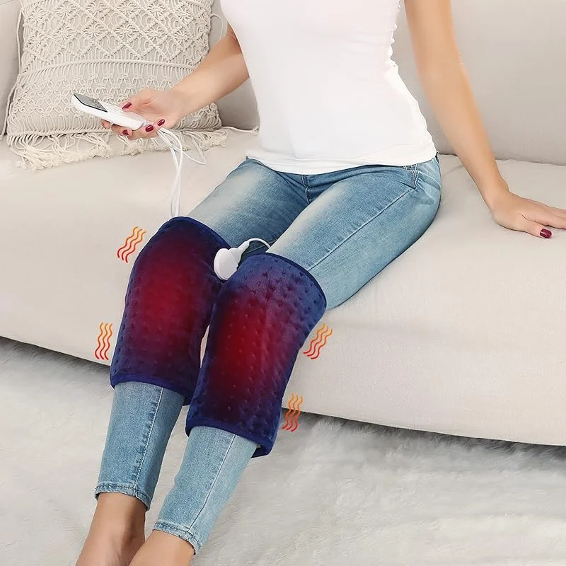 JOBYNA Elektrisch Heizkissen für Knie, 2Pcs Physiotherapie Wärmecape Wärmekissen mit Abschaltautomatik, 5s schnelle Erwärmung, 30-70℃ Einstellbar, Maschinenwaschbar, Digitalanzeige Blau — Heizkleidung