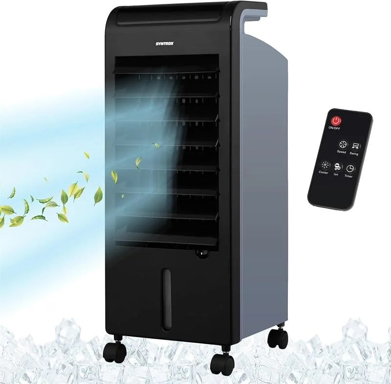 Syntrox Mobiler Luftkühler mit Wasser Soft, Luftbefeuchter, Verdunstungskühler, 80 Watt, 5 Liter Kapazität, Raumluftbefeuchter, Wasserverdunstungskühler, mit Timer