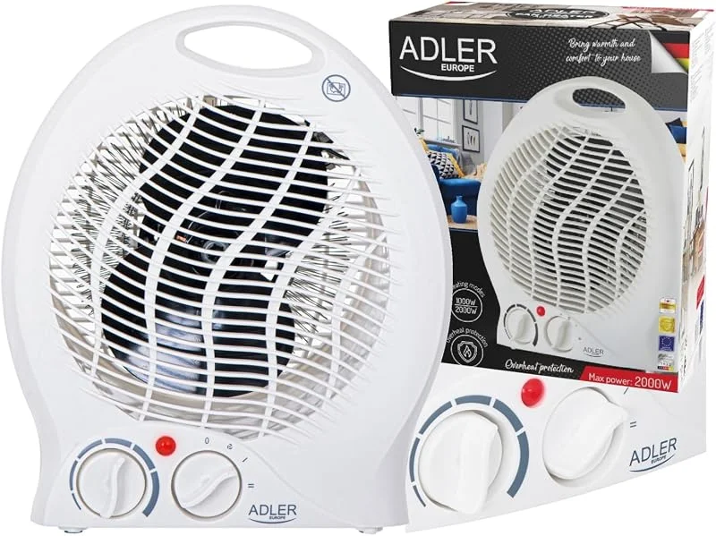 ADLER AD 7728 Heizlüfter, Tragbares Thermoventilator, Heizgerät, 2 Leistungsstufen, Heiße, kalte Luft, Überhitzungsschut, 2000W — Heizung Warmepumpe