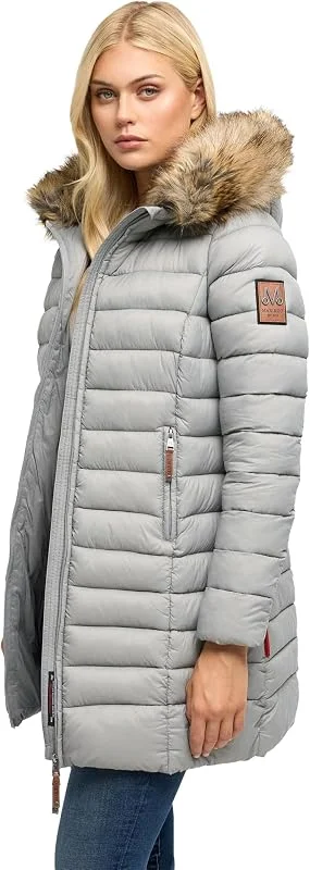 MARIKOO Damen Winter-Steppmantel Rose-Stepp mit großer Kunstfellkapuze — Heizkleidung