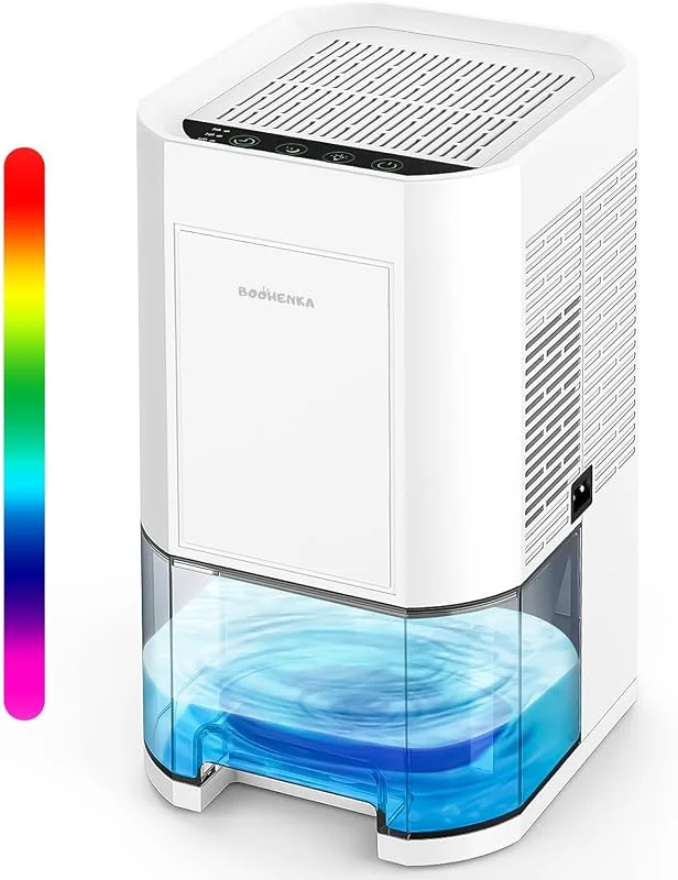 Luftentfeuchter elektrisch, 1200ml Raumentfeuchter für zuhause leise, klein dehumidifier Automatisches Abtauen für Keller Badezimmer, 7 Farben Licht Entfeuchter mit Timer -Gegen Feuchtigkeit, Nacht modi — Luftbefeuchter