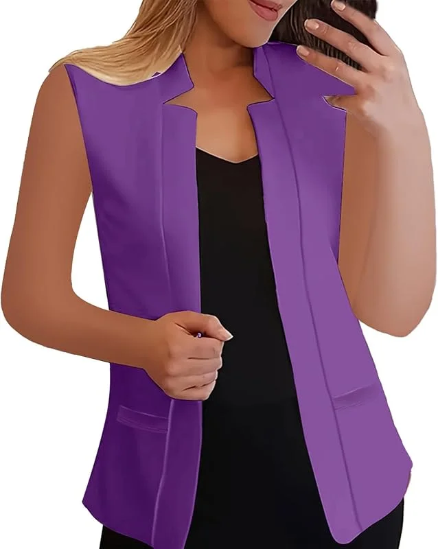 Wasserdichter Mantel Damen Sommer Damen Einfarbig Flip Tie Ärmellose Anzugjacke Beheizbare Softshelljacke (Purple, XXXXXL) — Heizkleidung
