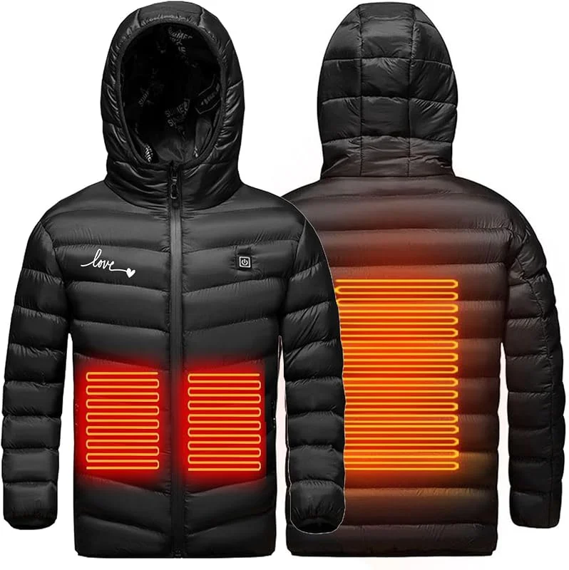 wasserdichte Softshelljacke Kinder Sweatjacke mit 3 Heizstufen Beheizbare Kapuzenjacke Kinder Elektrische USB Beheizte Jacke für Jungen und Mädchen Mantel Beheizte Kinder Skifahren Heizjacke — Heizkleidung