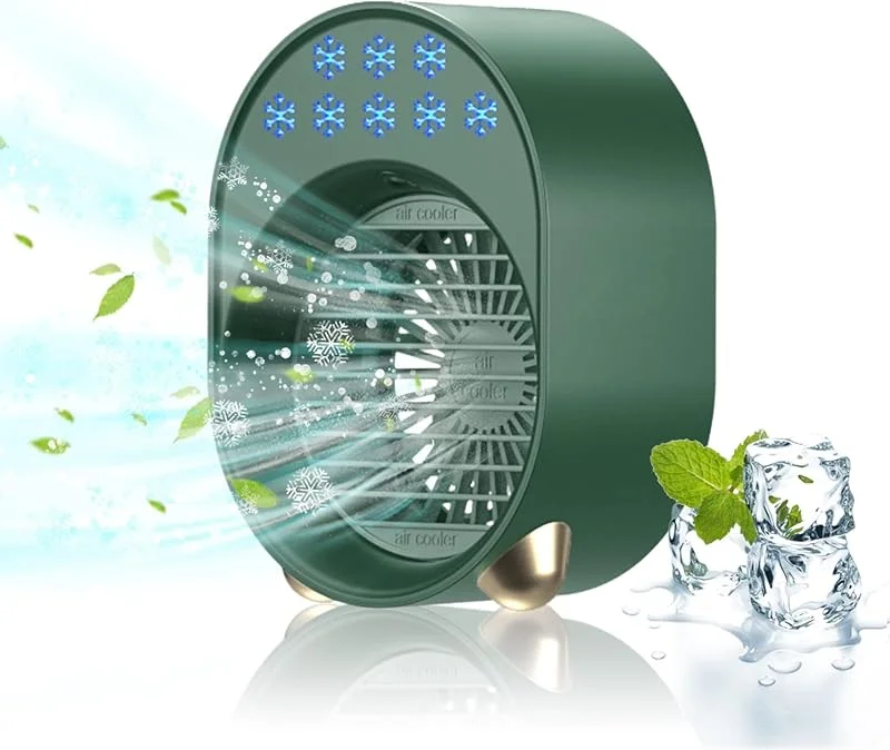 Luftkühler mit Verdunstungskühlung, Mini Klimaanlage Akku Portable, Mini Ventilator USB 4 in 1, Mobile Klimagerät ohne Abluftschlauch Leise Klimaanlage Mobil Klimagerät Conditioner Air Purifier (Grün) — Luftbefeuchter