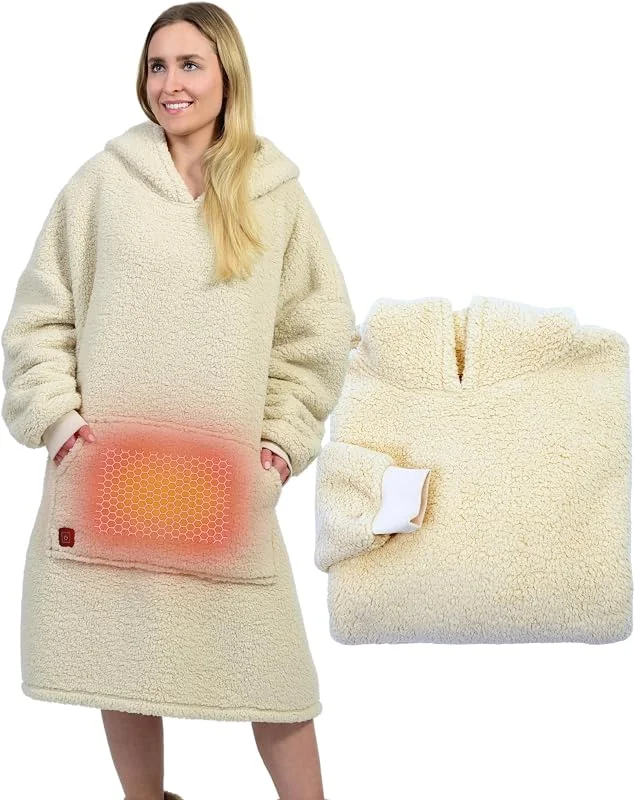 Beheizter Kuschel Hoodie, flauschige Ärmel Decke beheizbar, perfekt für Freundin, Mama und Papa zu Weihnachten, Kuschelpullover & Deckenpullover — Heizkleidung