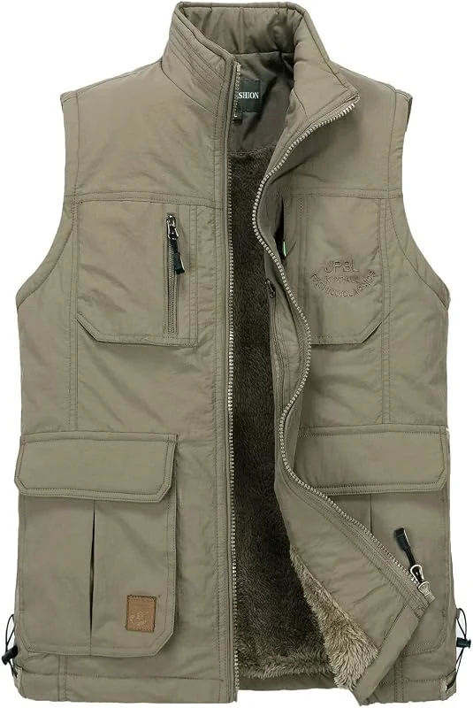 Herren Outdoor Fleece Weste Winterweste Ärmellose Fleecejacke mit Mehrere Taschen Anglerweste Multifunktionsweste Fotografie Jagd Westen — Heizkleidung