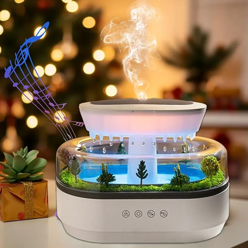 Luftbefeuchter Rain Humidifier Diffusor, 250mL Essential Oil Diffuser mit 7 Farben Led Nachtlicht, Duftöl Diffusor Luftbefeuchter mit Pilz Lampe Wassertropfen für Zuhause Büro