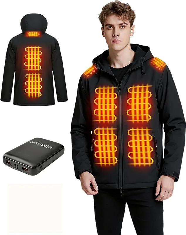 Herren Beheizbare Jacke, Beheizbarer Hoodie mit Akku, Wasserdicht Winddicht warm Beheizte Jacken für Outdoor Wandern Jagd Motorrad — Heizkleidung