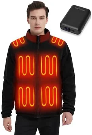 Beheizbare Jacke Herren mit Powerbank 18400 mAh, 10 Heizzonen Fleece Heizjacke Herren Damen Wärmejacke mit Akku, Beheizte Fleecejacke Kleidung Winter Wärme Jacke mit Heizung — Heizkleidung