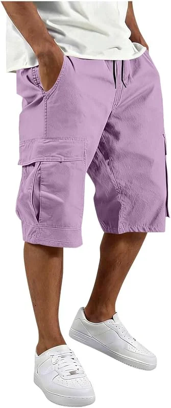 Générique Cargo-Shorts für Herren, kurze Wanderhose für Herren, elastische Taille, Trekking-Shorts, dehnbar, leicht, einfarbig, kurze Outdoor-Hose mit Taschen — Heizkleidung