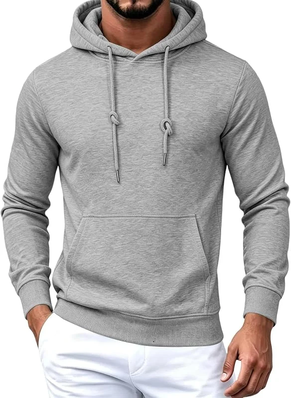 Generisch Herren Kapuzenpullover Basic Hoodie Kängurutasche Kordelzug Langarm Sweatshirt Lässig Bequem Alltag Freizeit Sport Top. — Heizkleidung