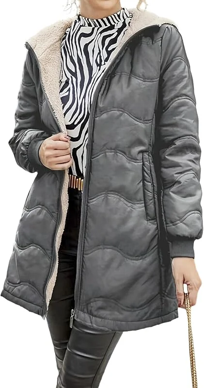 Ansenesna Winterjacke Damen Warm Gefüttert Steppjacke Winter Mit Kapuze Wintermantel Elegant Oversize Jacke Innen Mit Fell Teddyfell Stepp Mantel Frauen Innenfutter Steppmantel Damen-Jacken — Heizkleidung