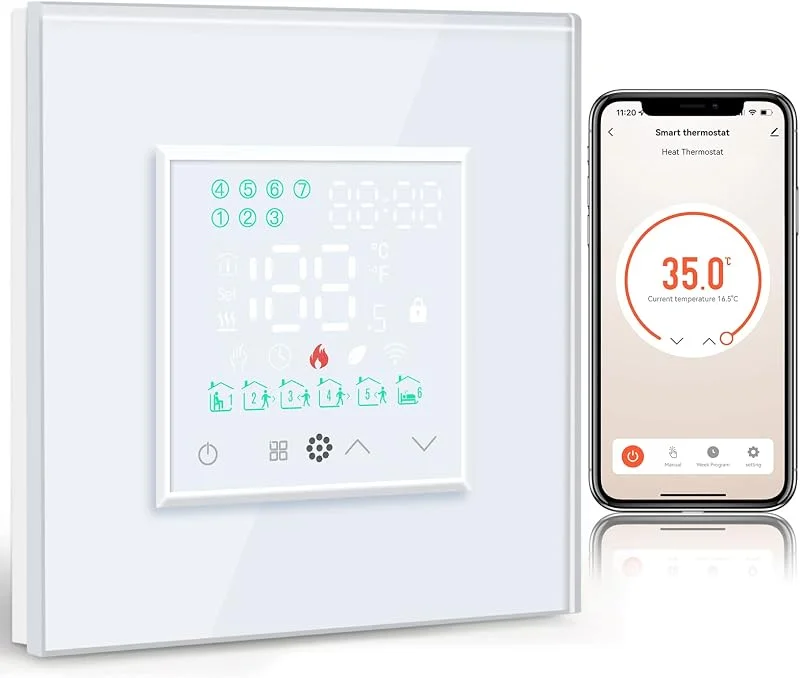 BSEED Intelligenter Thermostat, weiß, für elektrische Fußbodenheizung, kompatibel mit Alexa und Google Home, WiFi-Temperaturregler 16 A Alexa, neutraler Draht erforderlich — Heizung Warmepumpe