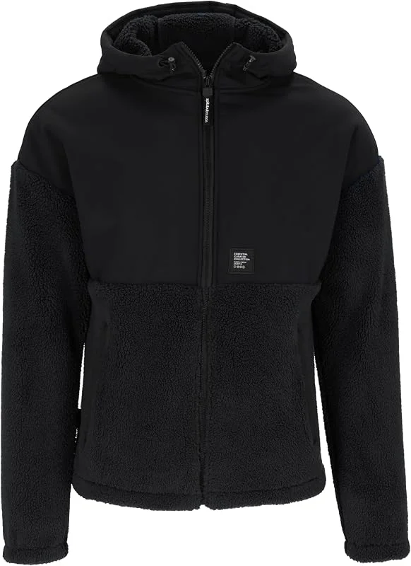 Spitzbub Sherpa Fleece Hybridjacke Herren Schwarz, wasserabweisend & winddicht, atmungsaktiv-Kapuze & verstellbare Bündchen Outdoorjacke — Heizkleidung