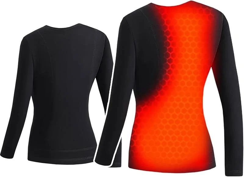 Beheizte Thermounterwäsche Für Damen Im Winter, Elektrisch Beheizbare Thermo-Langarm-T-Shirts Mit USB-Anschluss, 3 Temperaturstufen, Für Herbst Und Winter, 3XL, Black — Heizkleidung