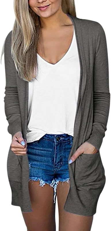 Damen Cardigan mit V-Ausschnitt Langarm Strickjacke für Frauen Elegante Oberbekleidung mit Taschen Bequemer Damenmantel Weichem Material — Heizkleidung