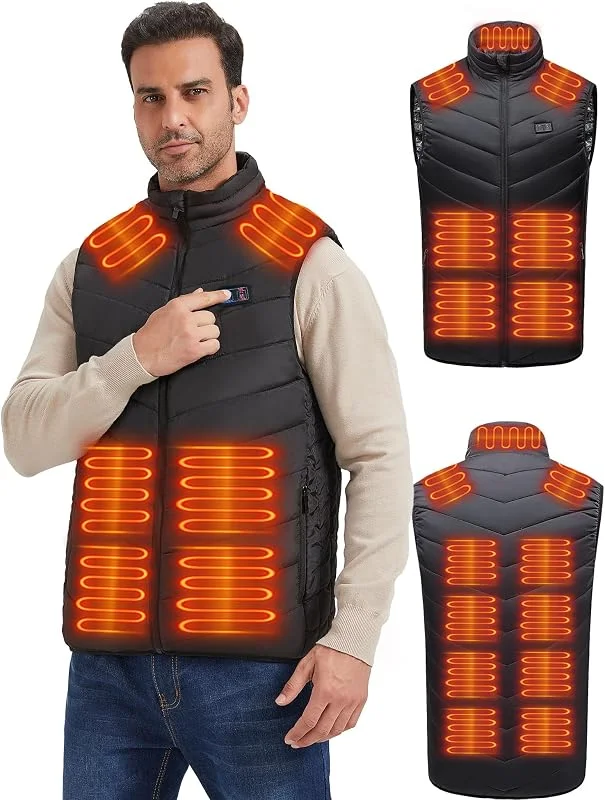 Beheizbare Weste für Damen und Herren, Heizweste mit 15 Heizpads, Beheizbare Weste Damen Körperwärmer für Radfahren, Skifahren, Geschenk für Weihnachten und Erntedankfest (Akku nicht enthalte) — Heizkleidung