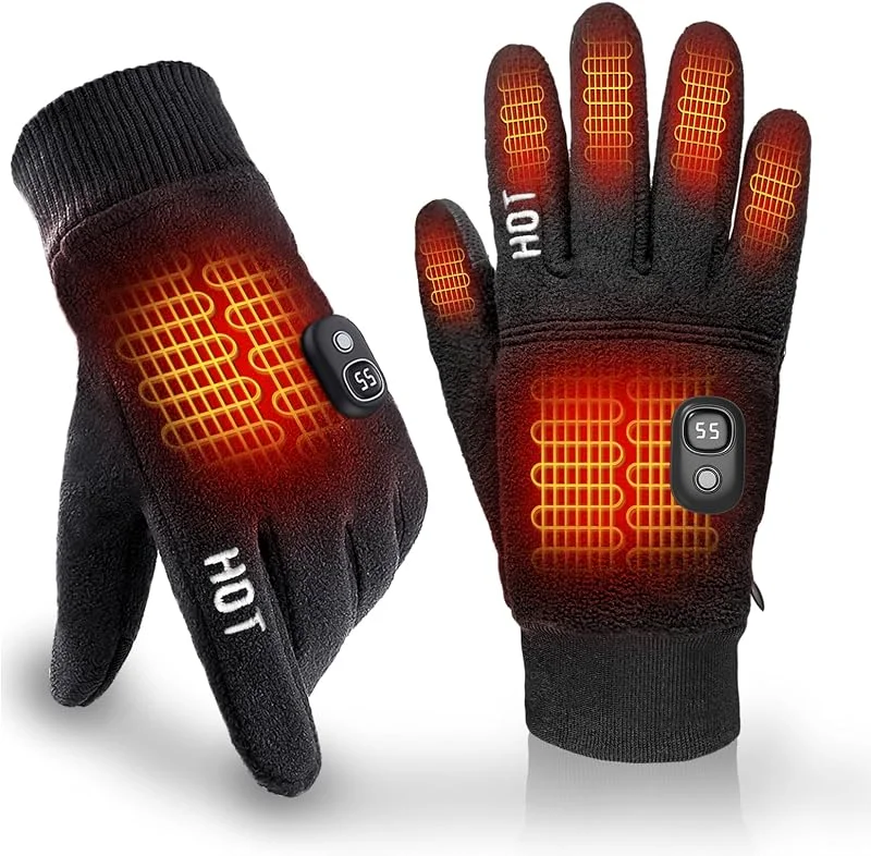Wiederaufladbare beheizte Winterhandschuhe für Damen und Herren mit Touchscreen, integriertem Smart-Display und Premium-Polar-Fleece, ideal für Outdoor-Skifahren, Radfahren, Jagd — Heizkleidung