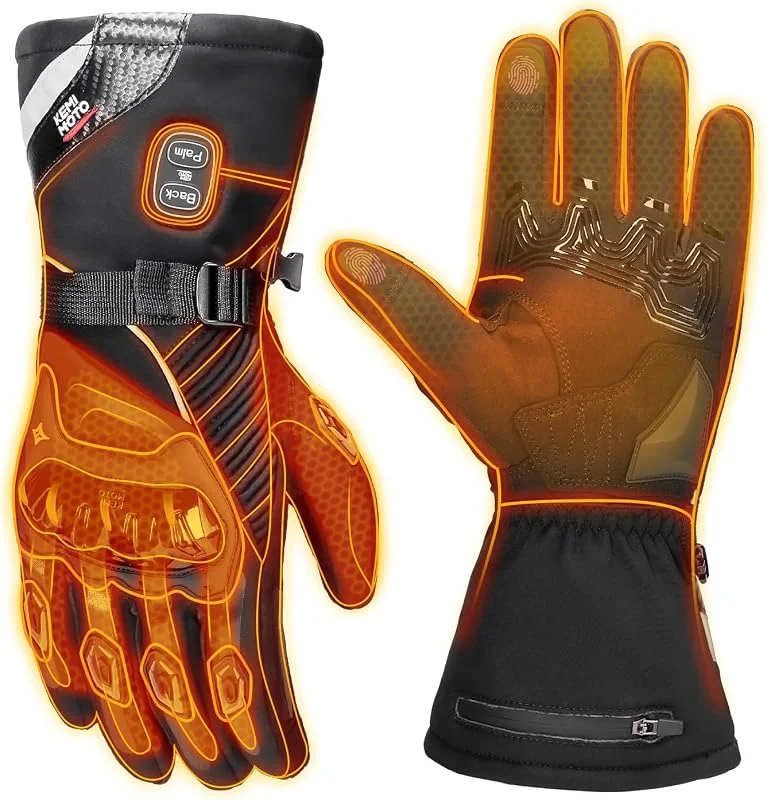 KEMIMOTO Beheizbare Motorradhandschuhe Winter, Beheizte Handschuhe Touchsreen, Magnetische Hybrid-Stromversorgung mit 3000mAh Akku, Elektrisch Thermohandschuhe für Motorradfahren, Skifahren, Roller — Heizkleidung