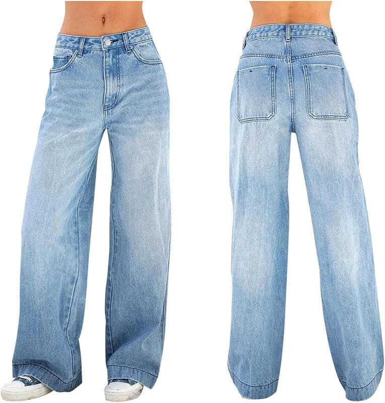 Generisch Jeanshose Damen Boyfriend Hose Weites Bein Hole High Waist Zerrissene Dünne Stretch Blau Relaxhose Damenjeans Elegant Jogginghose Outdoor Hosen Outdoorhose Lässige Damenhose (Dark Blue, S) — Heizkleidung