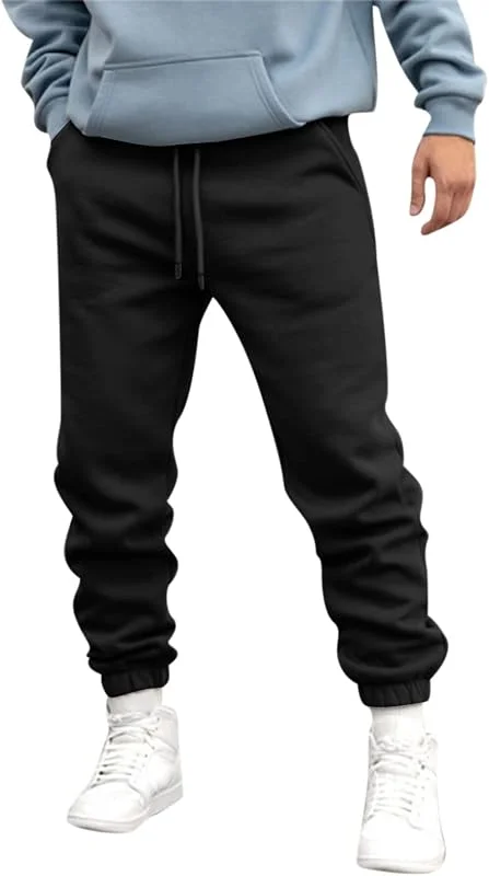 Generisch Jogginghose Herren Baumwolle Thermo Dicke Breite Jogginghosen Baggy Warme Sherpa Gefütterte Gym Weit Sporthosen Winter Track Pants mit reißverschluss Taschen — Heizkleidung