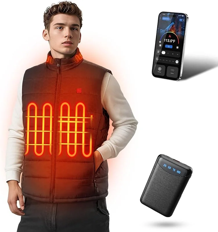 Smart Heizweste Herren mit APP Steuerung - Leichte elektrische Beheizbare Weste 4 Heizstufen für Outdoor, Jagd, Skifahren, Pendeln und Gassi gehen (Größe XL) — Heizkleidung