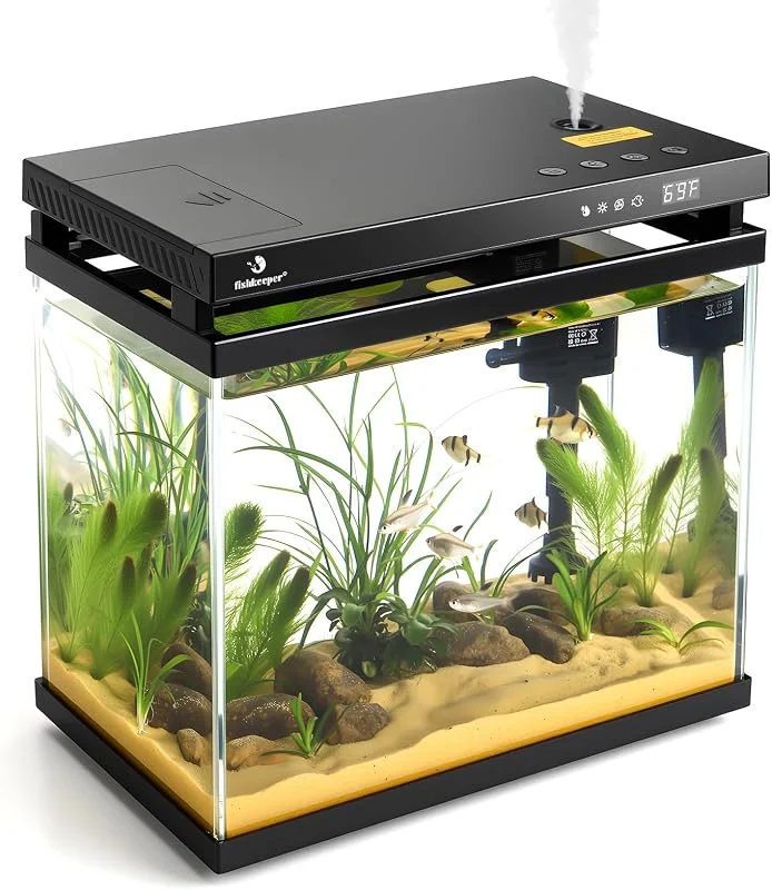 fishkeeper Mini Aquarium mit Filter, Feeder, LED, Selbstreinigende Pumpe — Luftbefeuchter