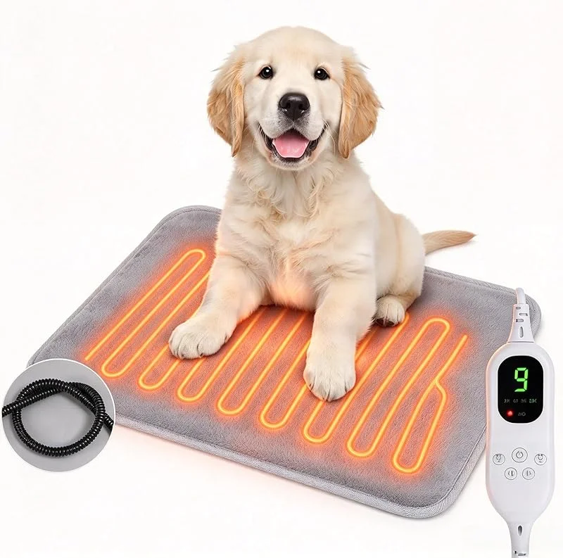 Haustier Heizkissen für Katze Hund 70x45cm, Timing & Temperatur Einstellbar Grosse Hunde Heizmatte mit Anti-Bite-Schlauchwickel Kabel, Sicher Elektrisch Katzen Heizdecke für Klein Altere Haustier — Heizung Warmepumpe