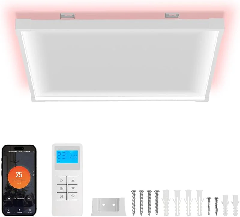 Infrarotheizung Deckenmontage 360W, Infrarotheizung mit Thermostat, Infrarot Deckenheizung mit Überhitzungsschutz, Elektroheizung Heizplatte Heizkörper, mit Fernbedienung, LED Energiesparend — Heizung Warmepumpe