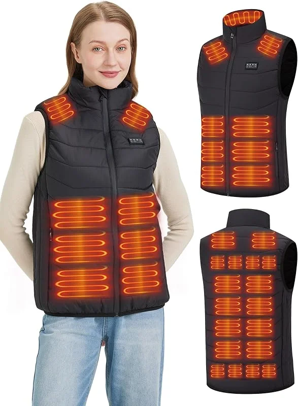 Beheizbare Weste Herren und Damen with 26 Heizbereiche – Heizweste with Kompatibel mit 5V, 7.4V, schnelles Aufheizen, 4 Steuerzonen – Ideal für Winterradfahren, Camping und Arbeit –Ohne Akku — Heizkleidung