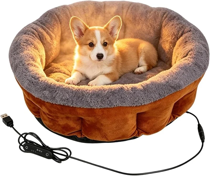 Heizbett für Hunde, Heizkissen, abnehmbar und waschbar, mit 3 — Heizung Warmepumpe