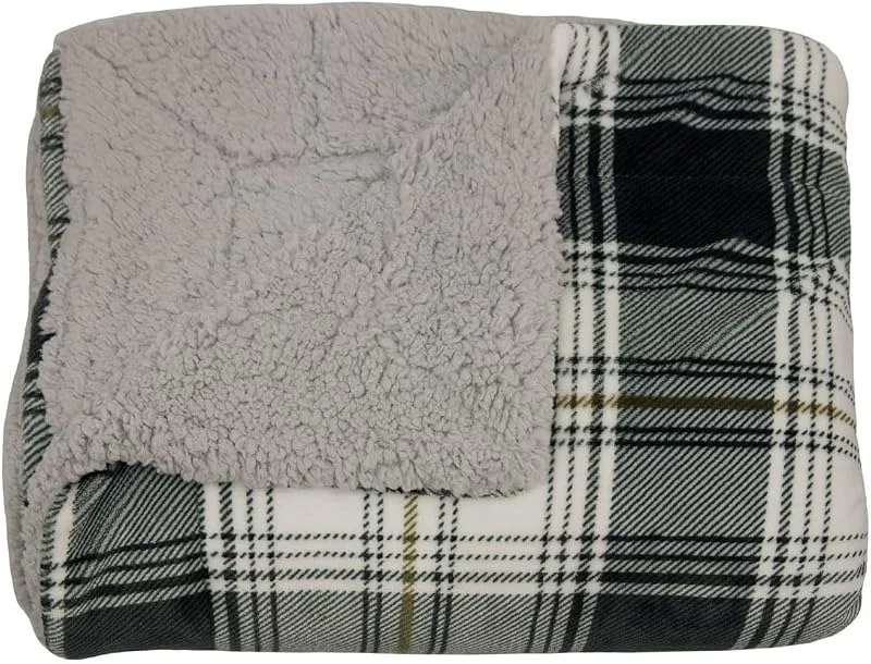 BIANCHERIAWEB Decke, Lammfell-Rückseite, Schottenmuster, Bordeaux-Tartan-Plaid, grau, Sofadecke, Winterdecke, Pelzdecke, Sherpa-Plaid — Heizung Warmepumpe