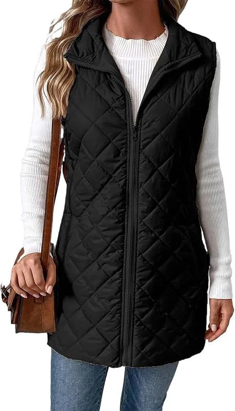 Steppweste Damen Lang Leicht Lange Weste Ärmellos Ohne Kapuze Übergangsjacke Steppjacke Winterjacke Warm Wintermantel Frauen Elegant Longweste Winter Damen-Jacken mit Reissverschluss — Heizkleidung