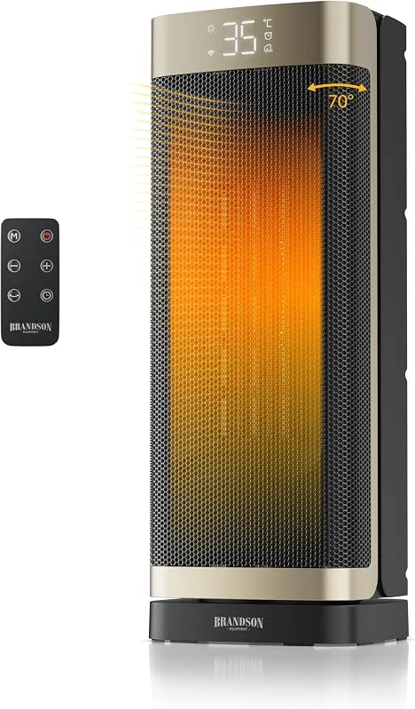 Brandson - Heizlüfter mit Fernbedienung - energiesparend ECO Modus – 2000 Watt Heater - mit Oszillation - 2 Heizstufen - Überhitzungs- und Umkippschutz - Badezimmer Schlafzimmer Baby Kinderzimmer — Heizung Warmepumpe