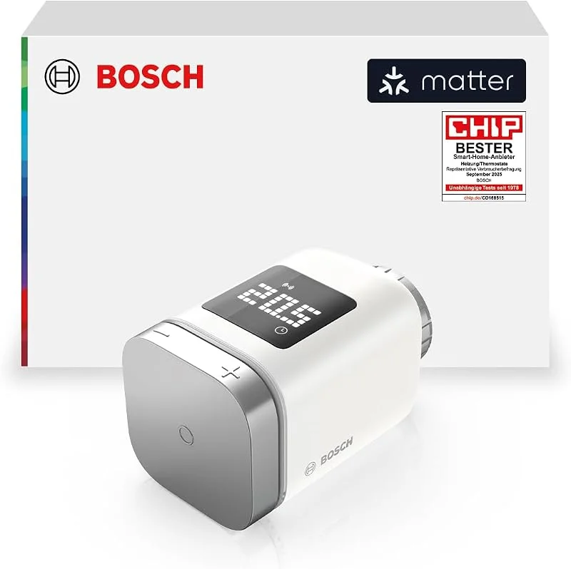 Bosch Smart Home Heizkörper-Thermostat II [+M], smartes Heizkörperthermostat für intelligentes Heizen & Energiesparen, mit Matter, App-Steuerung, Apple Home, Google Home & Alexa, Controller benötigt — Heizung Warmepumpe