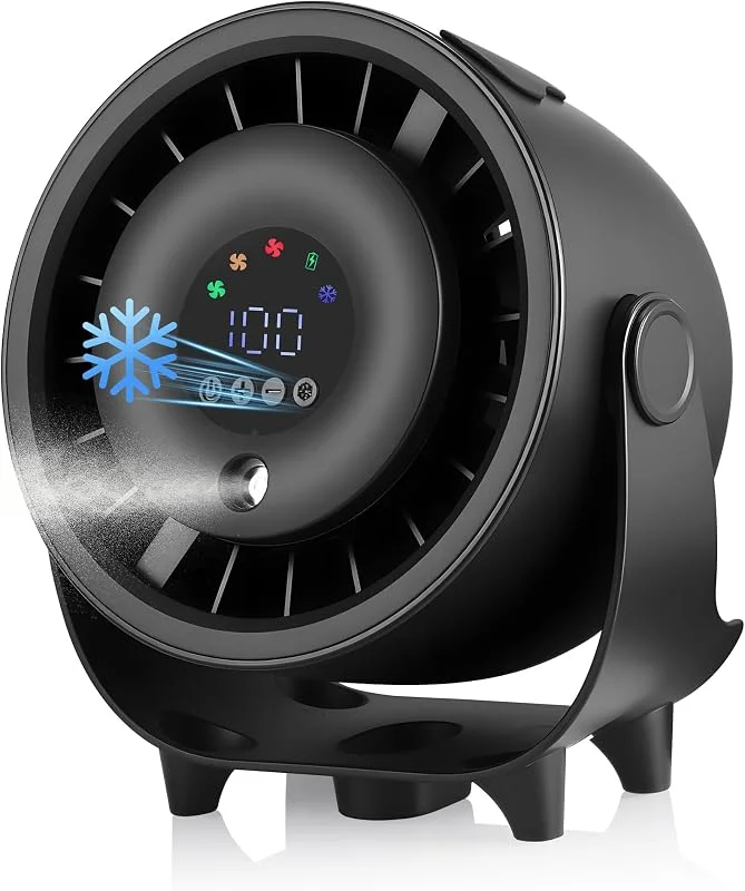 Kssvzz Tischventilator mit Nebelfunktion, Mini Ventilator Leiser über USB Aufladbar, 6000-mAh-Akku, 90°-Drehung, 3 Geschwindigkeitsstufen, digitale LED-Anzeige für Büro, Zuhause und Reisen(Schwarz) — Luftbefeuchter