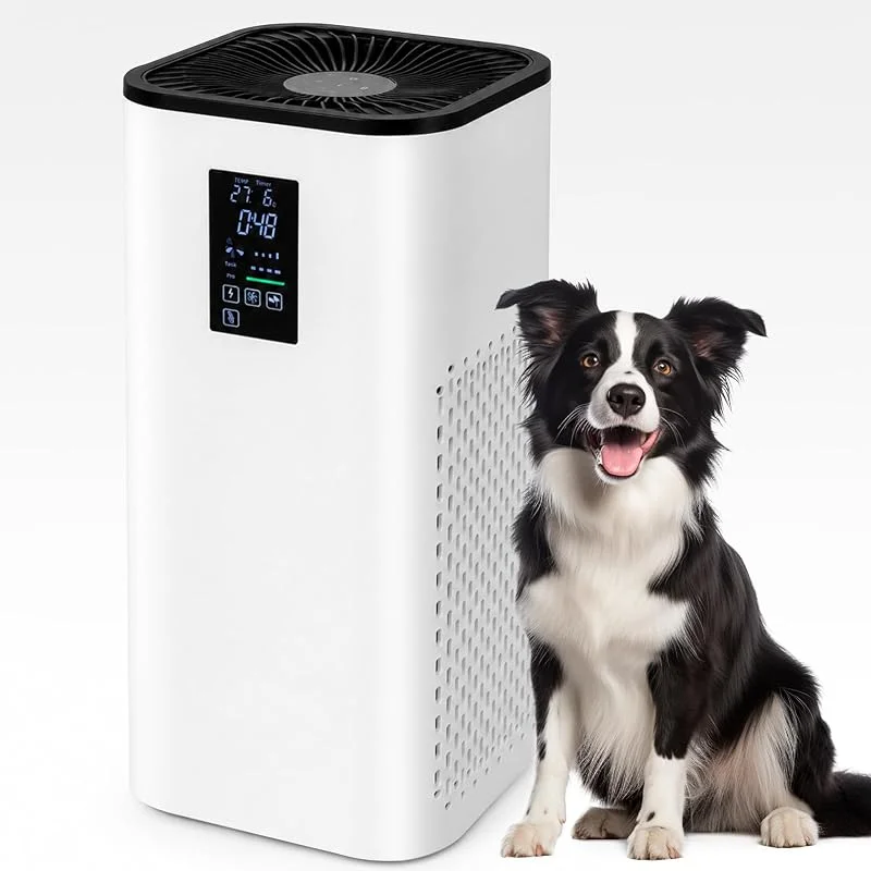 Luftreiniger Allergiker CADR 400 m³, h bis 160 m², HEPA Air Purifier Luftfilter mit Echtzeit PM2.5 & Temperaturanzeige, Ionisator, Automodus, nur 20 dB leise für Raucherzimmer, Tierhaare, Pollen — Luftbefeuchter