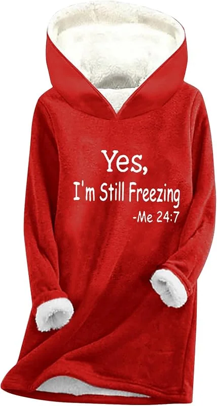Beheizbarer Hoodie Kapuzenpullover Damen Brief Gedruckt Fleece Pulli Winter Warm Gefüttertes Pullover mit Kapuze Casual Bequem Sweatshirt Dicker Langarmshirt Oberteil — Heizkleidung
