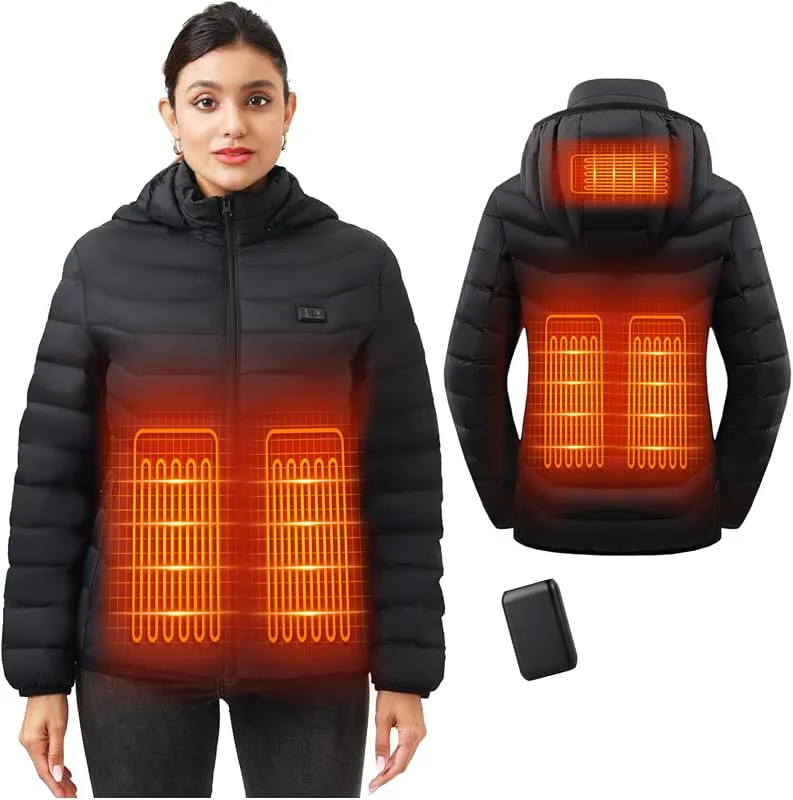 Mincoo Beheizbare Jacke, Winter Elektrische Herren Beheizte Jacke USB Lade Heizmantel Mit 5V 10000 mAh Akku, Warme Heizjacke für Outdoor Motorrad Wandern Skifahren Camping — Heizkleidung
