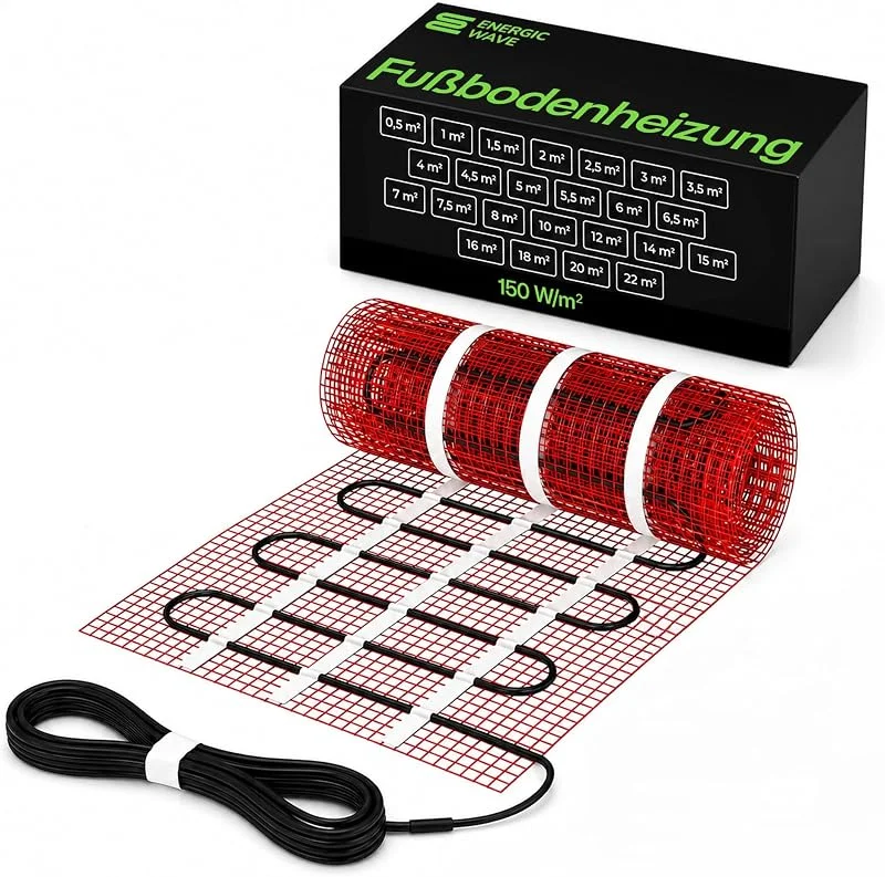Elektrische Fußbodenheizung [150W, m²] - 12m² Fußbodenheizmatte für Fliesen, Steinzeug, Steinböden — Heizung Warmepumpe