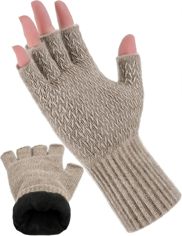 Rahhint Doppelschicht Alpaca Wolle Winter Warme Fingerlose Handschuhe für Frauen — Heizkleidung