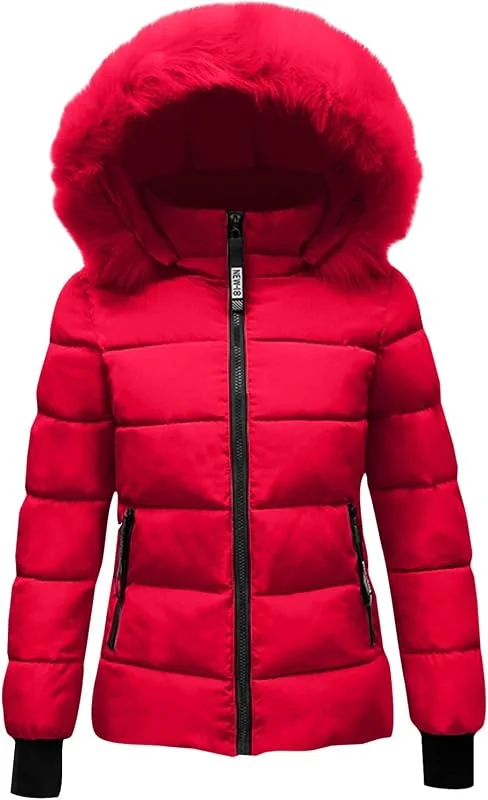 Ansenesna Winterjacke Damen Warm Mit Fellkapuze Wintermantel Elegant Steppjacke Winter Mit Kapuze Jacke Stepp Mantel Frauen Thermo Damen-Jacken Steppmantel Damenjacken mit Reißverschlußtaschen — Heizkleidung
